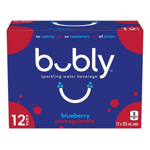 Bubly Bleuet Grenade Eau Pétillante 355 ml, Lot de 12
