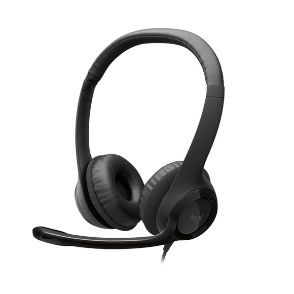 Logitech H390 Wired Headset for PC/Laptop, Stereo Headphones with Noise Cancelling Microphone, USB-A, In-Line Controls, Works with Chromebook - Black