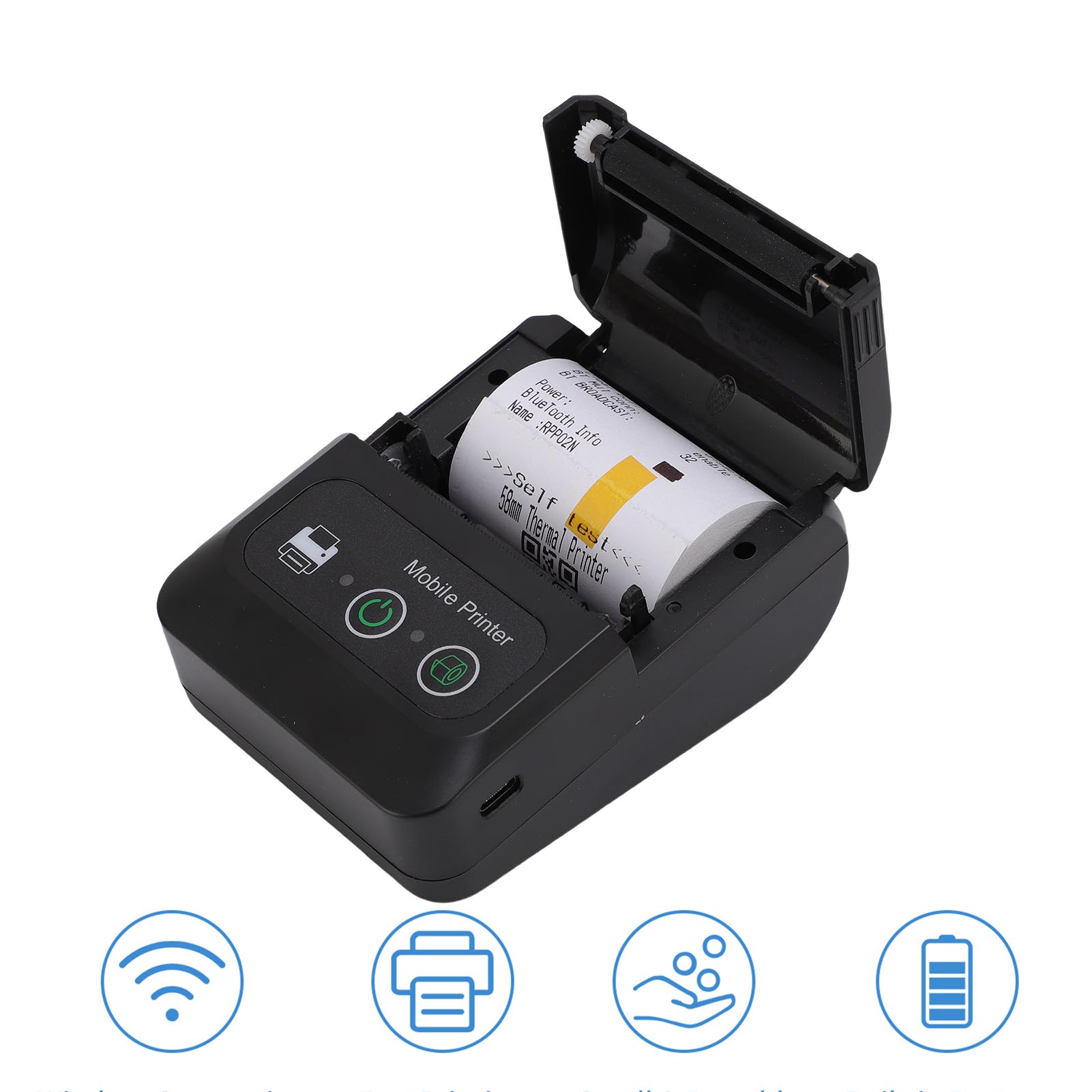 Thermal Printer, 2000mAh Type C Wireless Thermal Printer 58MM Paper Width  for Shopping Lists