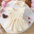 thumbnail image 4 of Gupgi Bébé Fille Côtelée Robe d'Été Solide Volants Combinaison Sans Manches Combinaison Combinaison avec Bandeau, 4 of 7