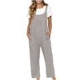 thumbnail image 2 of TMOYZQ Women's Cotton Linen Jumpsuits Casual Solid Color Loose Overalls Adjustable Straps Wide Leg Rompers with Pockets, 2 of 8