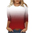 thumbnail image 1 of Olyvenn T-Shirts pour Femmes à Manches 3/4 Été 2025, Imprimé Dégradé, Col Rond, Décontracté, Basique, Coupe Tunique, Blouse, Rouge, P, 1 of 6