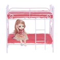 thumbnail image 3 of Mini Metal Crafted Bunk Bed Furniture Model with Plaid Mattress, 3 of 8