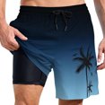 thumbnail image 1 of YUEVE Beach Shorts for Men 2 in 1 Compression Liner 7 Inch Inseam, Mens Swim Trunks Gradient Hawaiian Print Quick Dry Bathing Suit with Pockets Navy S, 1 of 4