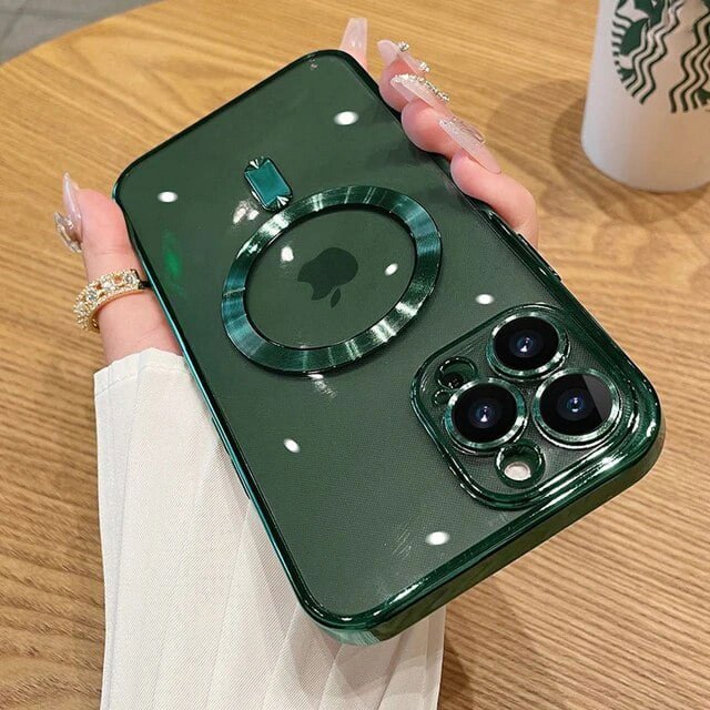 Fashion Magnetic Case For Magsafe For iPhone 14 13 12 Pro Max Plus Plating Clear Soft Silicone Wireless Charging Cover