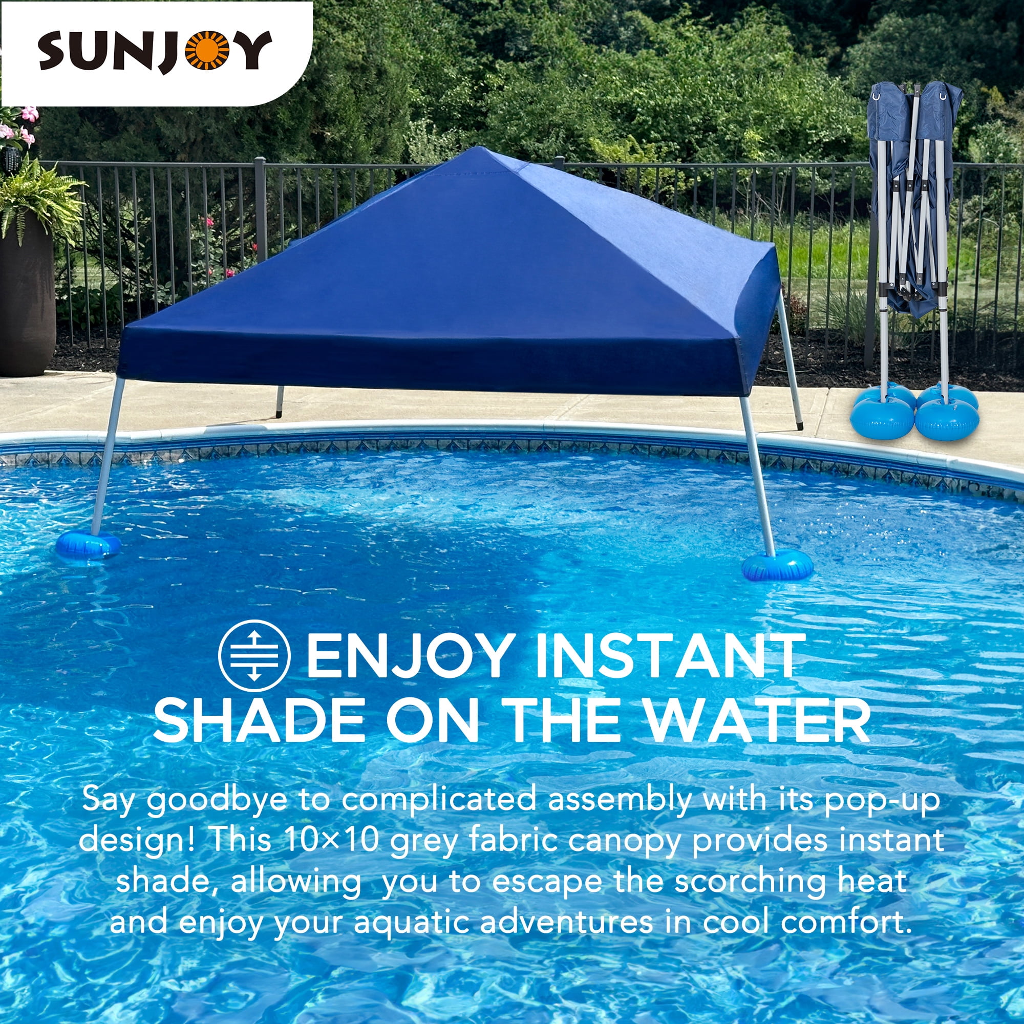Sunjoy Floating Pool Canopy with Add-on 36x24 in. Wicker Tray,Gray