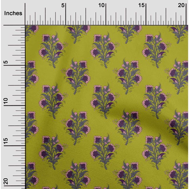 oneOone Polyester Lycra Fabric Leaves & Floral Block Printed Fabric 1 Yard 56 Inch Wide