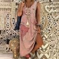 thumbnail image 1 of Lenago Robes d'Été Grande Taille pour Femmes Décontractées Imprimé Col en V Poches Sans Manches Maxi Longue Robe d'Été Plage en Liquidation, 1 of 8