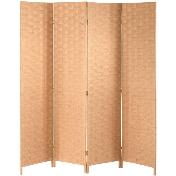 Room Divider Wood Screen 4 Panel Mesh Woven Design Room Divider Folding Portable Partition Screen Wood for Home Office, Natural. Made from natural wood with a woven mesh design, this foldable privacy screen is lightweight and easy to store. Ideal for dividing spaces in living rooms, offices, or dining areas, and suitable for creating distinct areas or hiding pet spaces.