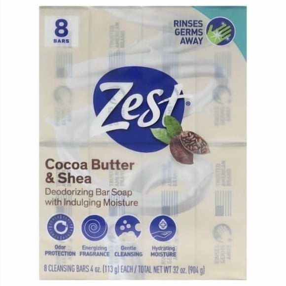 Savon en Barre Désodorisant - Beurre de Cacao et Karité par Zest pour Femmes - Savon en Barre 8 x 4 oz