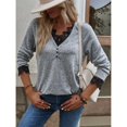 thumbnail image 2 of Haut Tricoté pour Femmes, Col en V, Manches Raglan, Confortable pour le Travail, pour les Rendez-Vous, Gris, Noir, Rouge, Bleu, Kaki, Rose Vif, Couleur Citrouille, 2 of 8