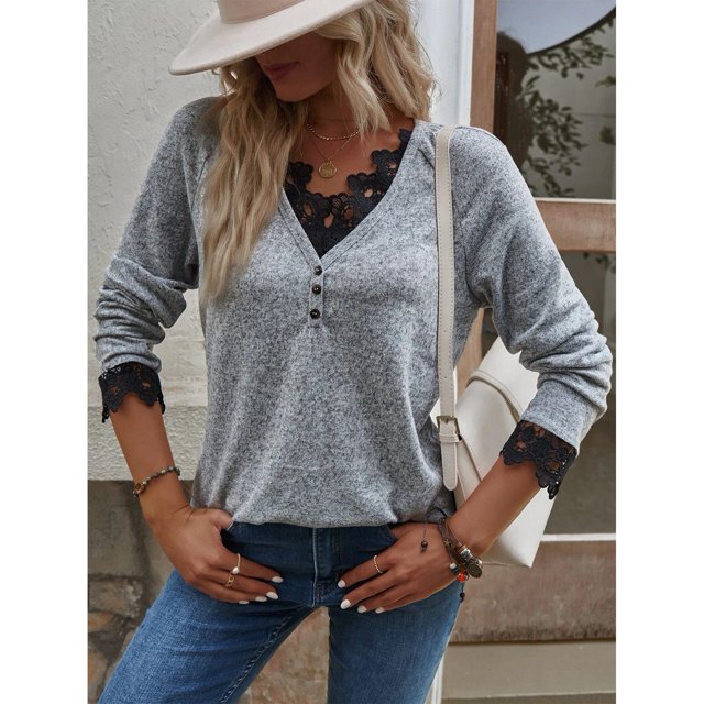 Haut Tricoté pour Femmes, Col en V, Manches Raglan, Confortable pour le Travail, pour les Rendez-Vous, Gris, Noir, Rouge, Bleu, Kaki, Rose Vif, Couleur Citrouille