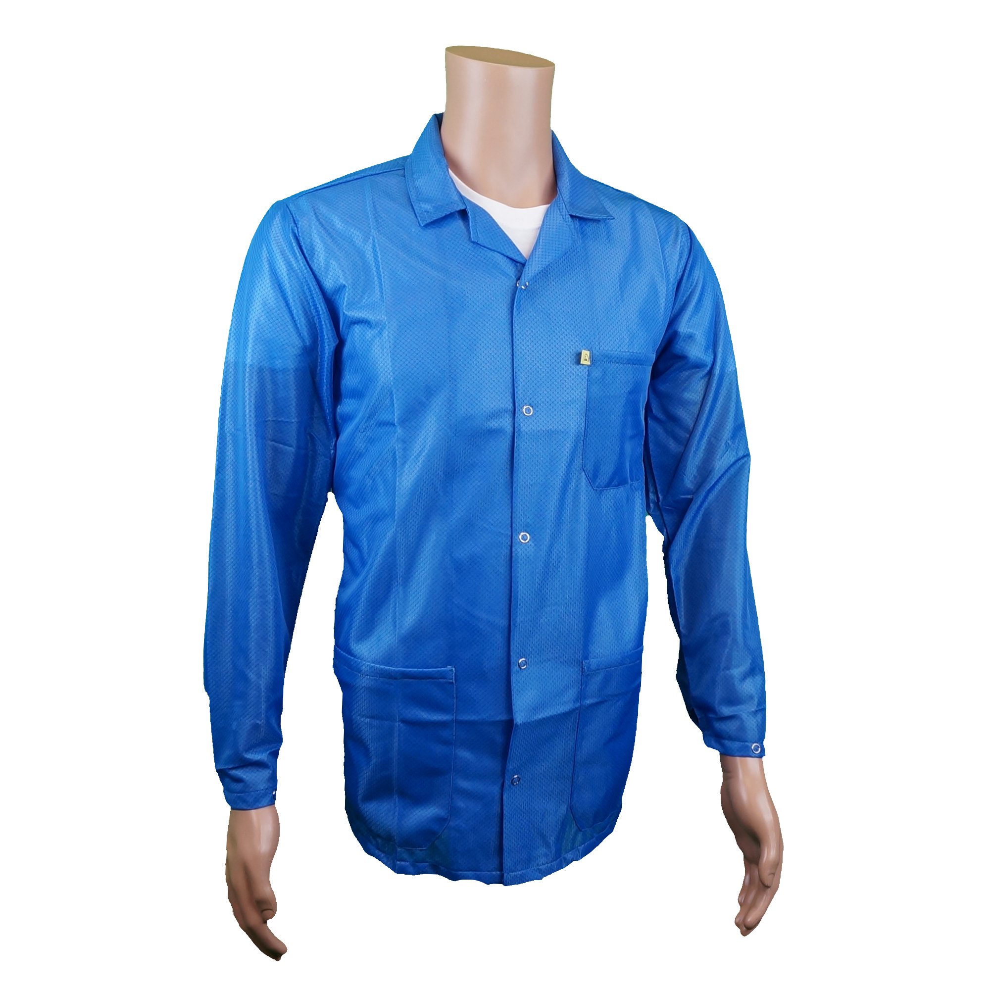 Static Care ESD Jacket,Medium Weight 90% Polyester, 10% Carbon Fabric with Lapel Collar and Snap Cuff, Blue, XXXL