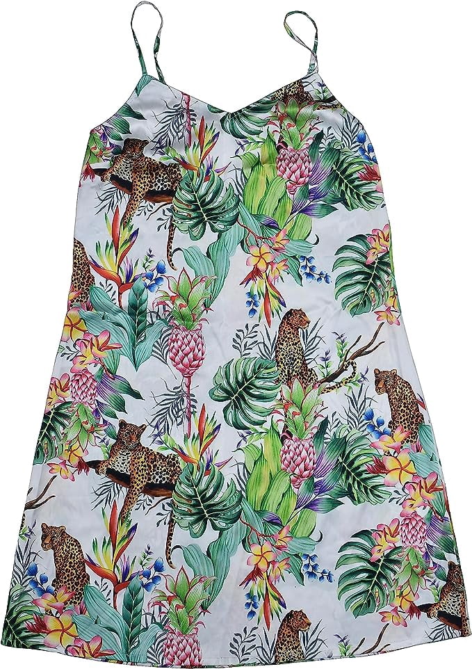 Anuschka Robe Nuisette Imprimée pour Femmes - Collection de Vêtements de Nuit en Poly Soie 100 % Recyclée - Jungle Queen Ivoire, s