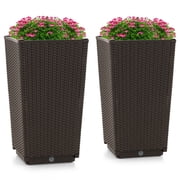 Costway 2PCS Outdoor Wicker Flower Pot 22.5"Tall Planters with Drainage Hole Coffee