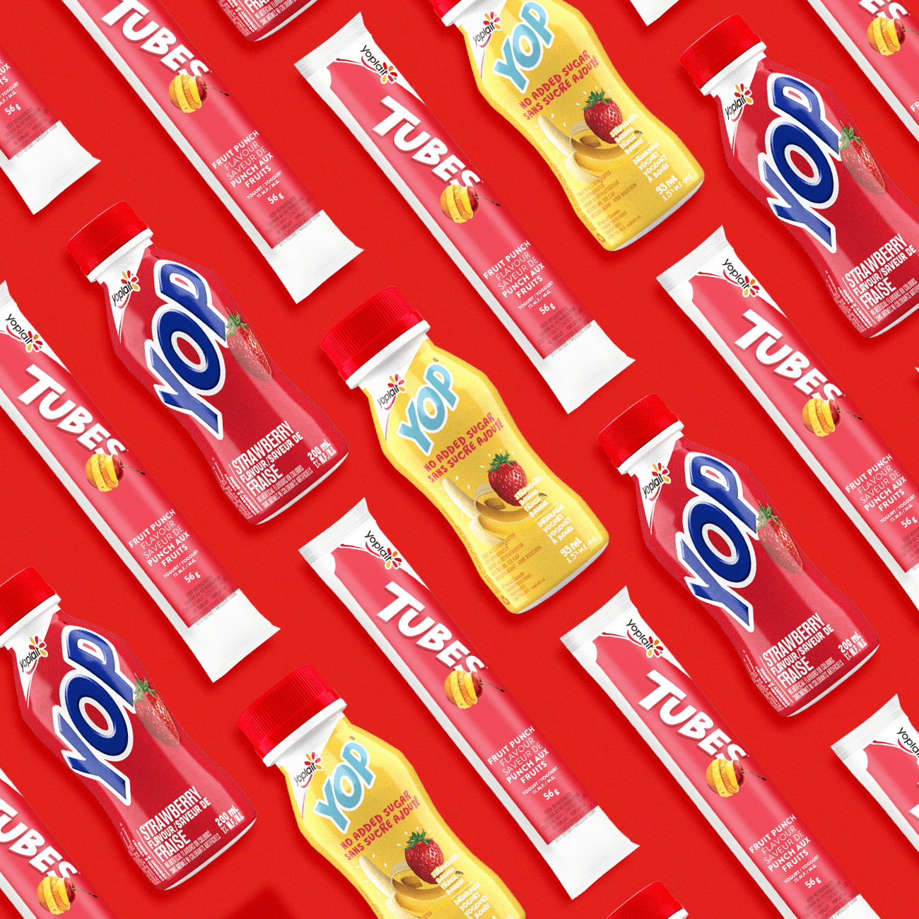 Yoplait Tubes de Yogourt 1 %, Pêche / Bleuet, Collations pour Enfants, 8x56g
