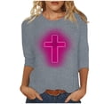 thumbnail image 2 of EGNMCR Easter T-Shirt Imprimé Graphique T-Shirts pour Femmes Chemises pour Femmes Mode Femme Décontracté Noël Imprimé Col Rond Blouse Imprimée Manches 3/4 T-Shirt Blouses T-Shirt pour Femmes, 2 of 4