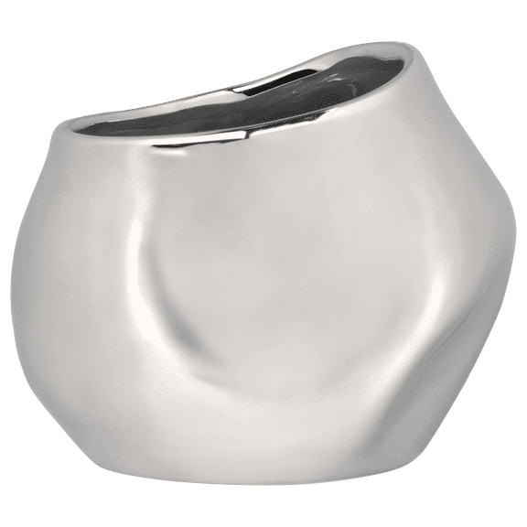 Bouclair Silver Ceramic Vase 5.6 X 4.6 in (14.22 X 11.68 cm)