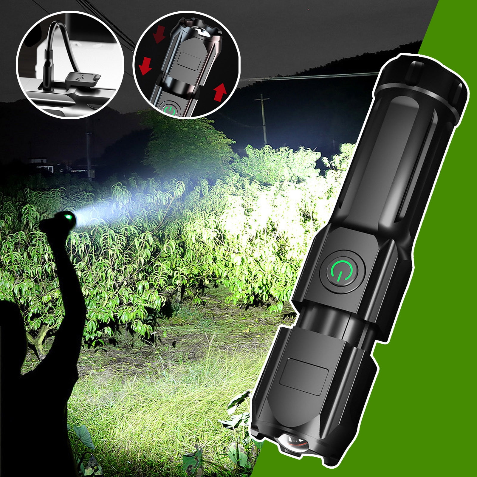 Vaidha Lampe de Poche LED 990000LM Zoomable Super Lumineuse Rechargeable