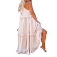thumbnail image 3 of Robe Longue Maxi d'Été Bohème à Nouer en Coton à Volants pour Femmes Robe de Plage Blanche L, 3 of 5