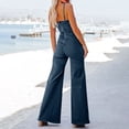thumbnail image 4 of hoksml Women's Denim Jumpsuit Summer Washed Blue Suspender Overalls Tight Slightly Flared High Elastic Pants Rompers 2025 on Clearance, 4 of 7