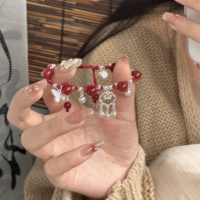 Dvkptbk Bracelet Chineses-Style Fus Card Hand-Woven Double Red Rope Bells Bracelet Gift Jewelry