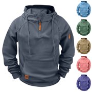 AnuYalue Tactical Hoodies Mens Lightweight Quarter Zip Sweatshirt with Hood Long Sleeve Pullover with Pocket Soild Color Drawstring Hoodie