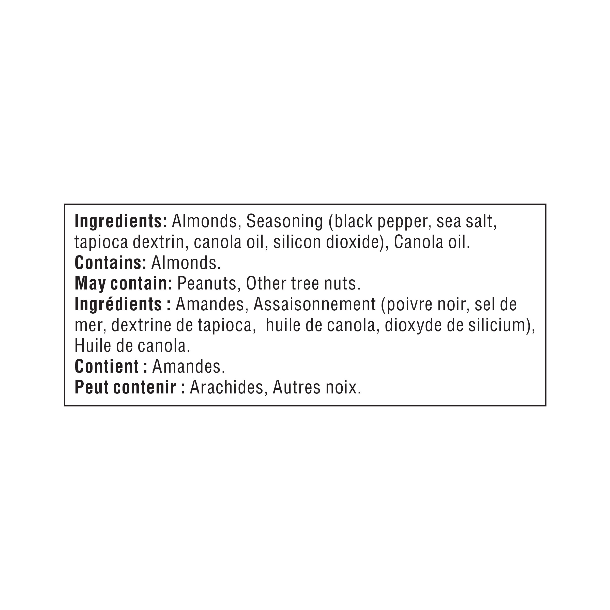 Amandes aromatisées Sel de mer et poivre noir Great Value, Vegan, Casher, 200 g