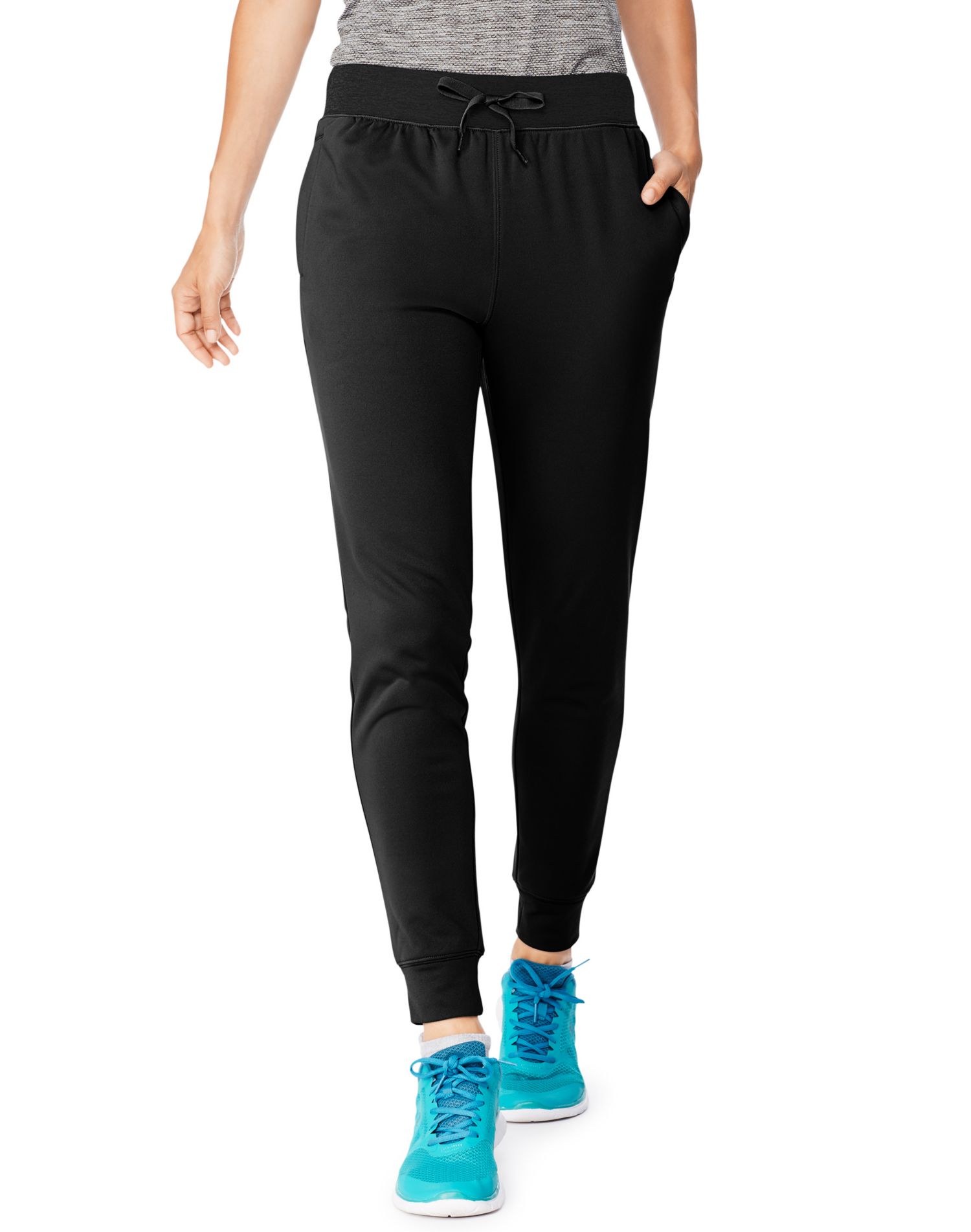 Hanes Womens Sport Performance Fleece Jogger Pants With Pockets, M, Black/Black