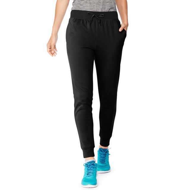 Hanes Womens Sport Performance Fleece Jogger Pants With Pockets, M, Black/Black