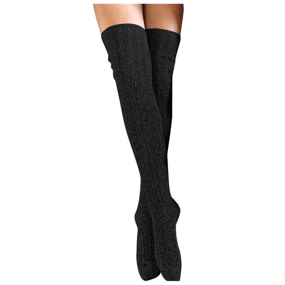 XIAQUJ Girls Ladies Women Keep Warm Thigh High Over The Knee Socks Long Cotton Stockings Lace Knit Warm Stockings Stockings Black One Size