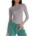 thumbnail image 1 of Timegard Hauts de Sortie pour Femmes Col Ras du Cou Manches Longues Ajusté Blouse Unie Décontractée Confortable T-Shirt Hauts, 1 of 5