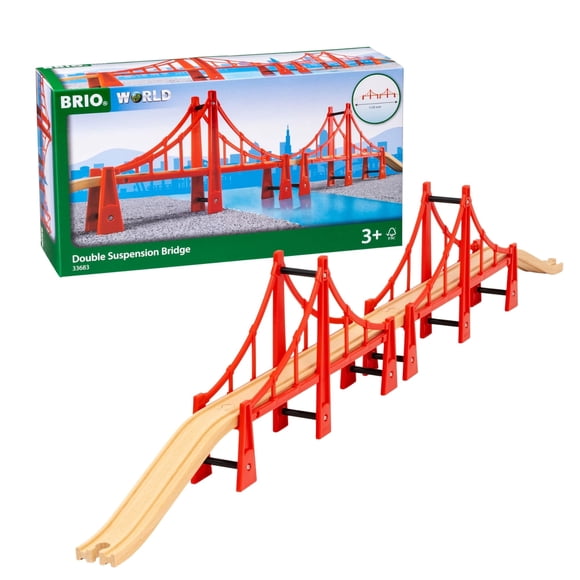 BRIO World Double Suspension Bridge - FSC-Certified Longest Wooden Train Track Bridge - Compatible with All BRIO Railway Sets - 5-Piece Set of 2 Bridges &