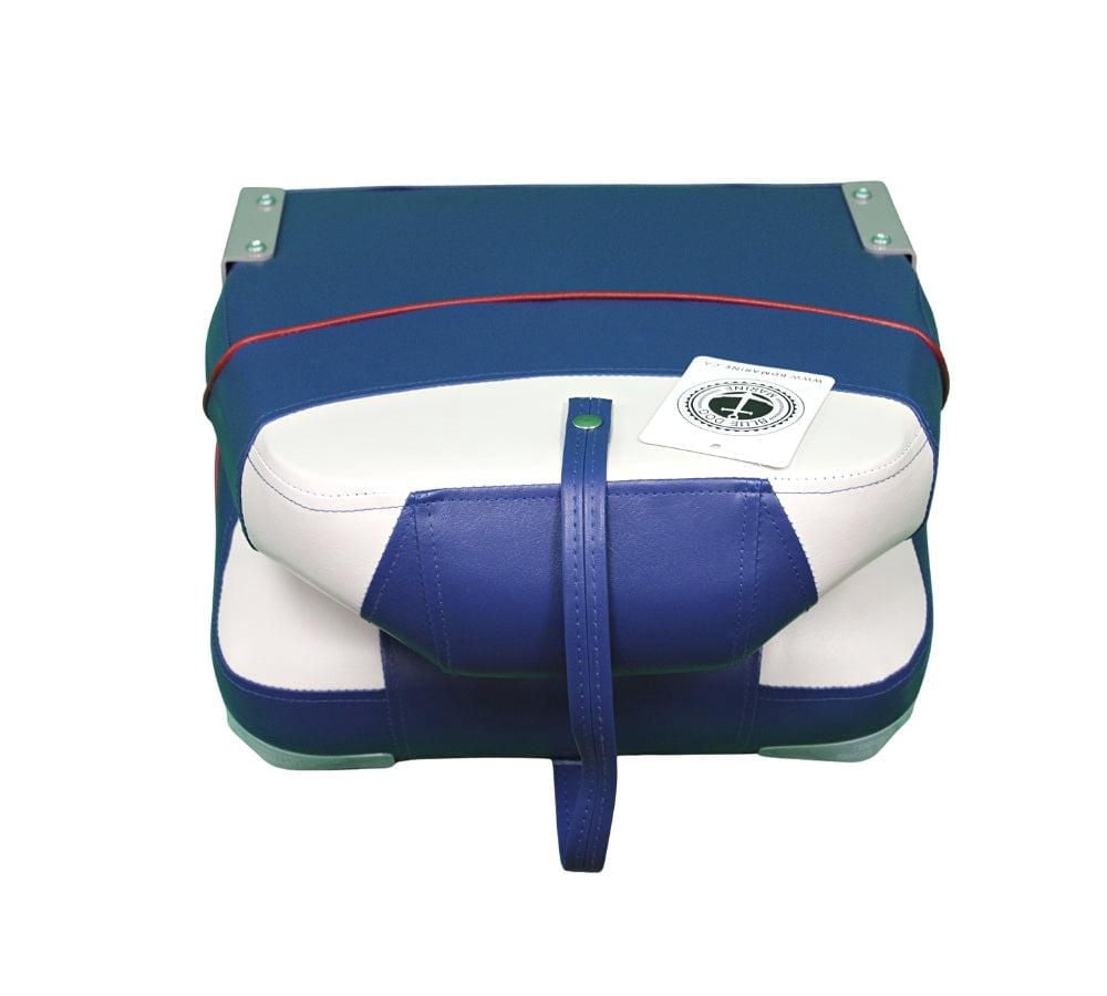 Blue Dog Marine High Back Premium Folding  Boat Seat, Fishing Boat Seat with Stainless Steel Screws,  Fold Down Boat Chair, Captain Chairs for Fishing Boat - Blue/White