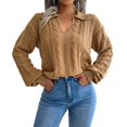 thumbnail image 1 of Wyzesi Chandails Grande Taille pour Femmes 2X Automne Manches Longues Col Rabattu Couleur Unie Tricot Décontracté Pull Oversize, 1 of 8