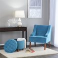thumbnail image 4 of HomePop Traditional Wood and Velvet Swoop Arm Accent Chair in Blue, 4 of 13