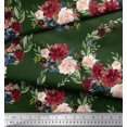 thumbnail image 2 of Soimoi Green Rayon Fabric Ranunculus & Penoy Floral Print Printed Fabric 1 Yard 58 Inch Wide, 2 of 3