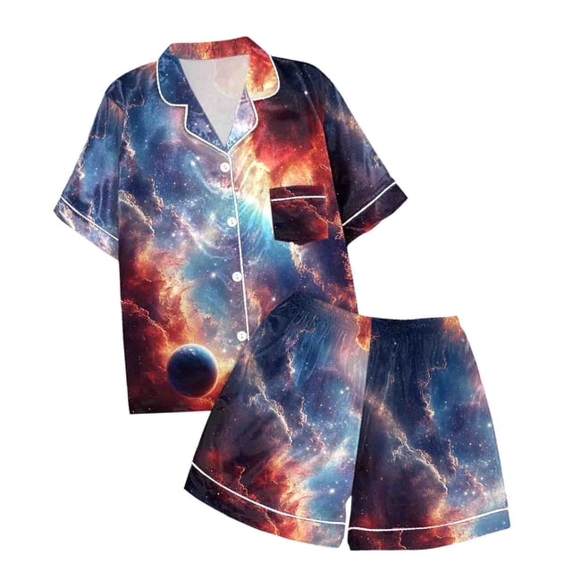 Luvoko Toddler Girls' Short Sleeved Shorts Pajama Set With Star Elment Print For