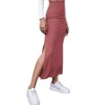 thumbnail image 4 of Slit Long Skirt, Bodycon Long Skirt Solid Color Elastic Easy Matching  For Vacation Green,Red,Brownness,Brown,Black, 4 of 6
