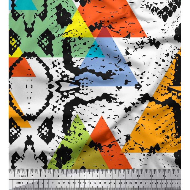 Soimoi Silk Fabric Animal Skin & Triangle Geometric Decor Fabric Printed Yard 42 Inch Wide