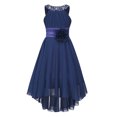thumbnail image 1 of Aislor Robe Fleurie en Mousseline Asymétrique pour Filles, Enfants, Froncée, Sans Manches, Perlée, Mariage, Demoiselle d'Honneur, Robe Formelle, Bleu Marine, 6, 1 of 7