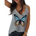 thumbnail image 1 of DYMADE Women V Neck Sleeveless Floral Butterfly Print Vest Top, 1 of 2