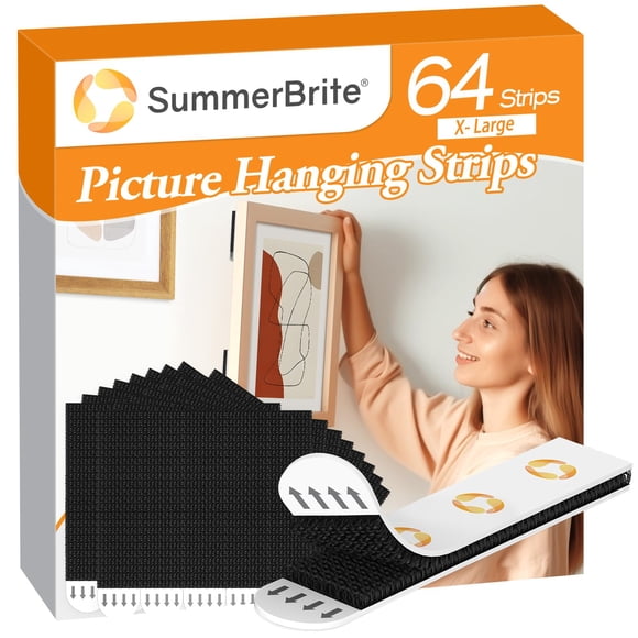 Summerbrite Picture Hanging Strips Heavy Duty Damage Free Hanging Picture Hangers Picture Hanging Kit Hanging Hooks Without Nails Wall hook and loop Strips Sticky Adhesive Tape for Christmas (64 S