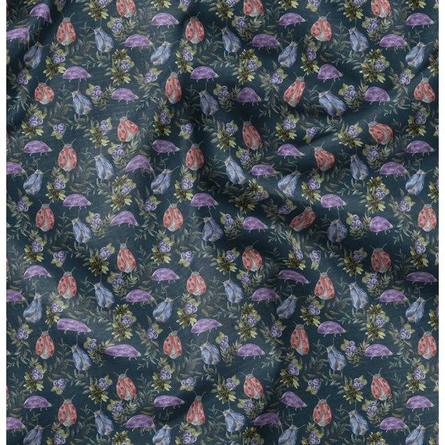 Soimoi Blue Cotton Poplin Fabric Insect Fabric Prints by Yard 42 Inch Wide