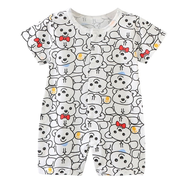Yammkia Baby Boy Short Sleeve Rompers Ribbed Cotton Romper One Piece Jumpsuits Clothes Bamboo Sleepers(White,18-24 Months)