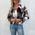 thumbnail image 5 of Yuyuzo Womens Cropped Plaid Shacket Button down Short Flannel Shirt Jacket Coat Outwear with Pockets, 5 of 5