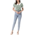 thumbnail image 2 of INSPIRE CHIC Tweed Top for Women's Button Decor Peter Pan Collar Blouse Green S, 2 of 6