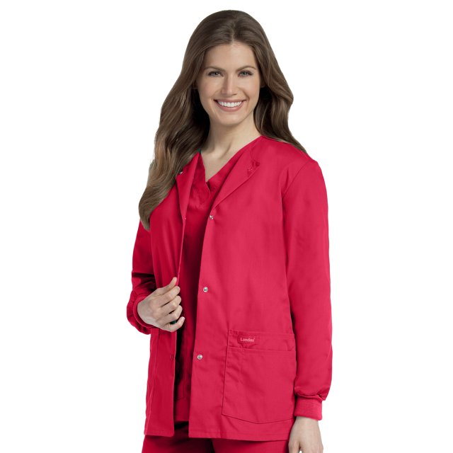 Landau Essentials Women's Classic Relaxed Fit 4 Pocket Crew Neck Scrub Jacket
