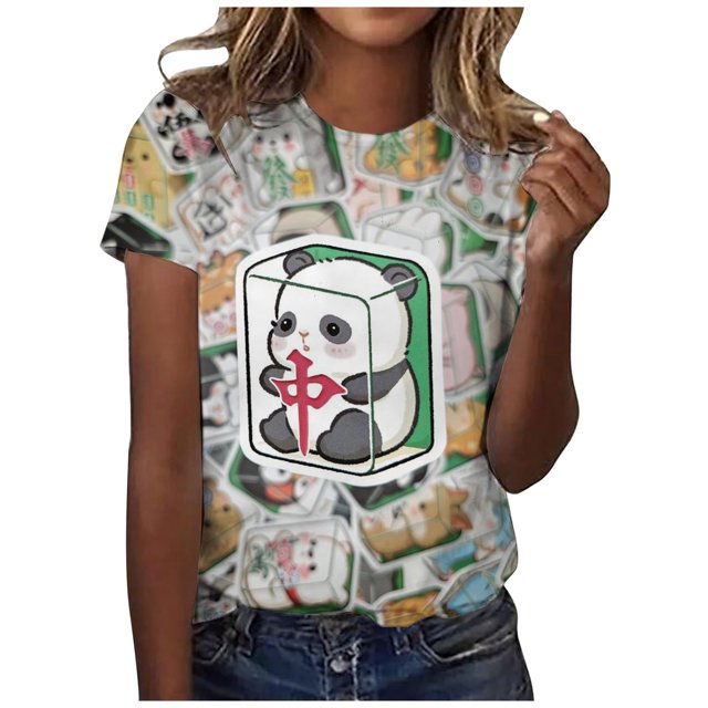 LUOGENLI T-shirts pour Femme pour Femmes T-shirts Classiques Quotidiens à Manches Courtes Rétro Mah-Jong Tendance Décontracté Col Rond T-Shirt T-shirts pour Femmes T-shirts Graphiques T-shirts Fête de la Saint-Patrick Blanc P