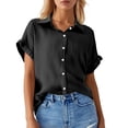 thumbnail image 1 of Women's Solid Color Casual Batwing Sleeve Button Pocket Short Sleeve Shirt, 1 of 4